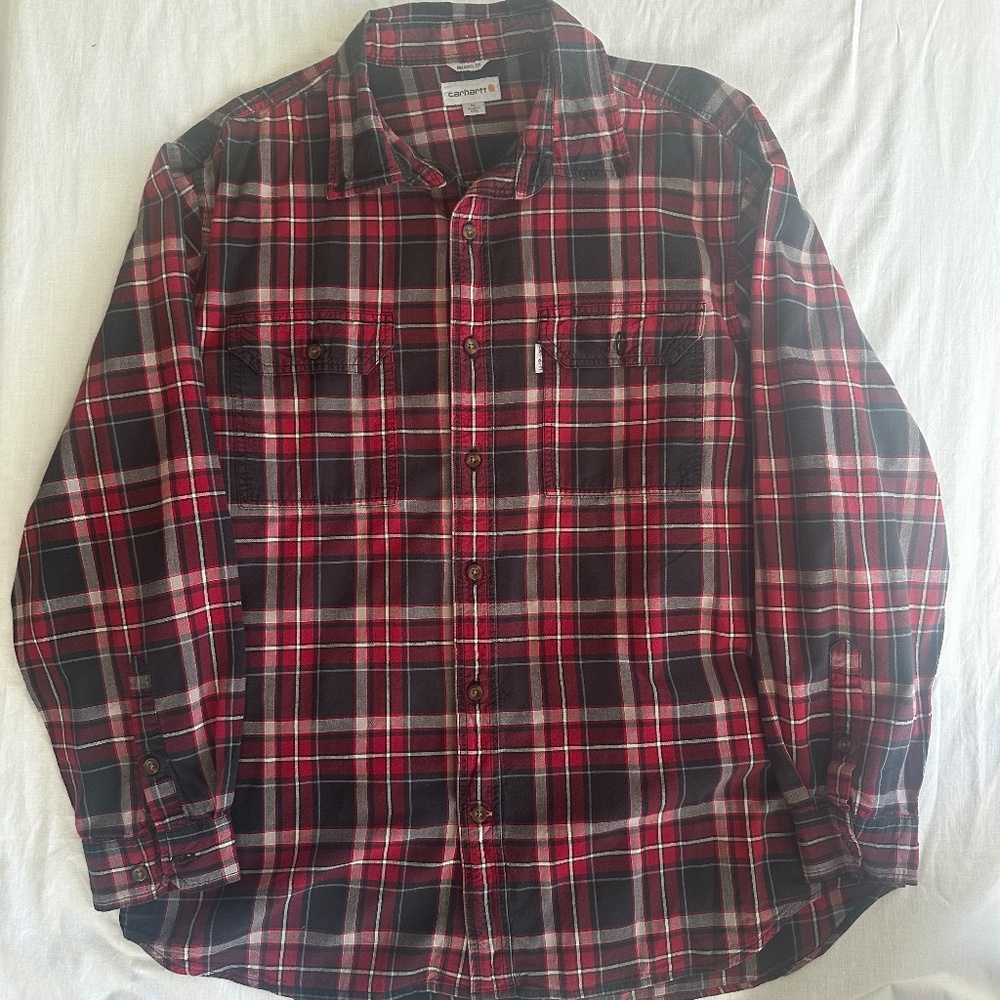 Carhartt Men’s Red Plaid Flannel Shirt | Relaxed Fit | XL